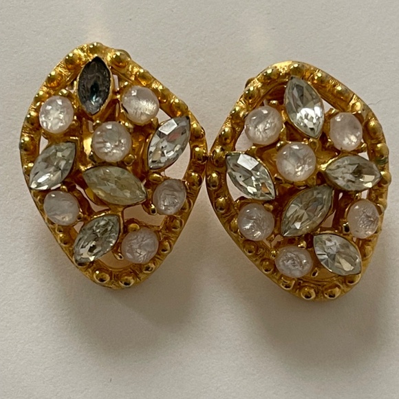 Earrings Vintage Jomaz Berger Coro Signed 3 Pairs Pearls Rhinestones - Picture 12 of 15